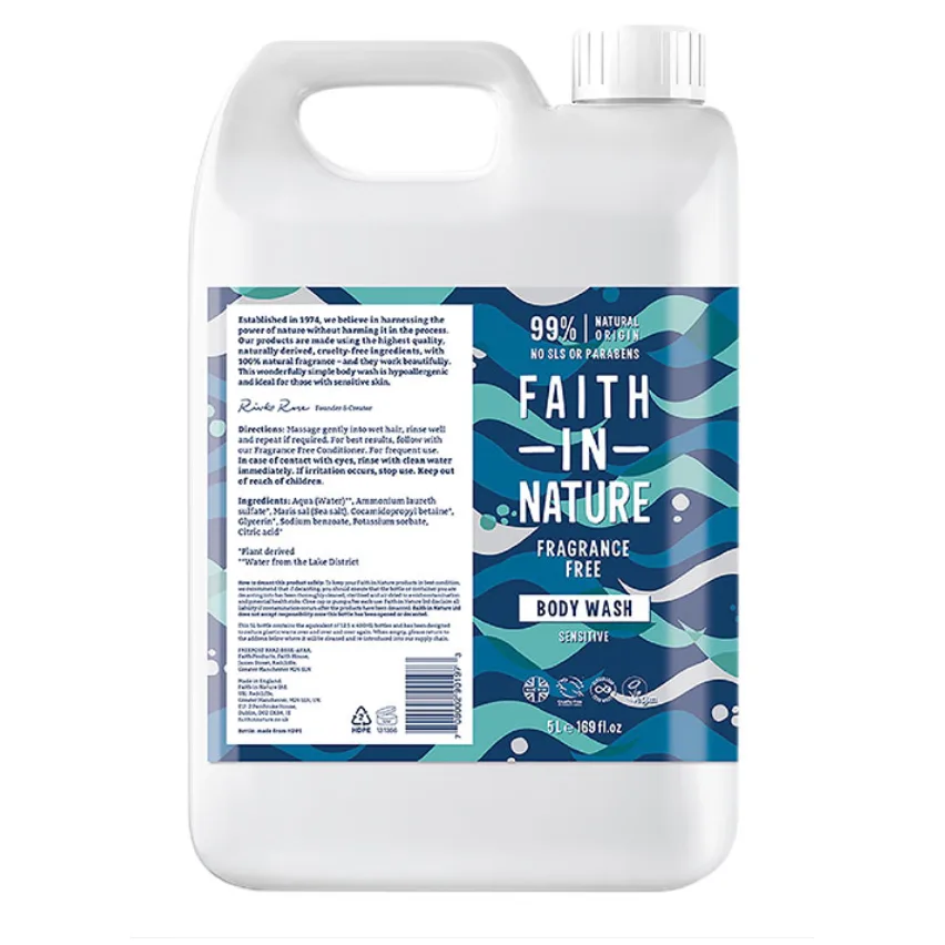 Faith in Nature Fragrance Free Body Wash 5Ltr